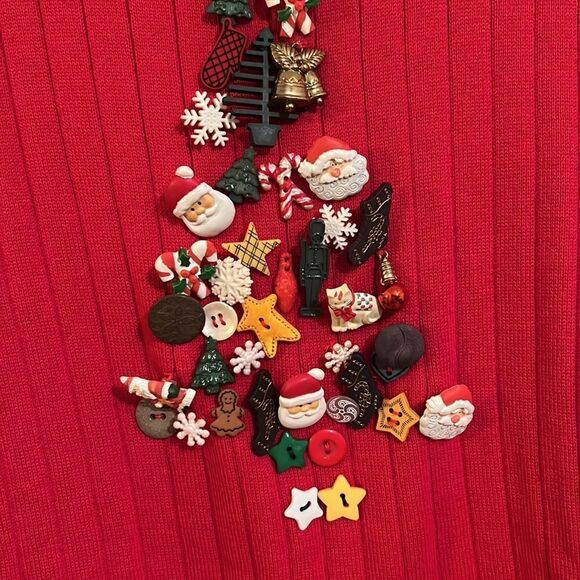 Vintage Westbound Red Christmas  Sweater With Lots Of Charms In A Tree Shape  M - Picture 2 of 6